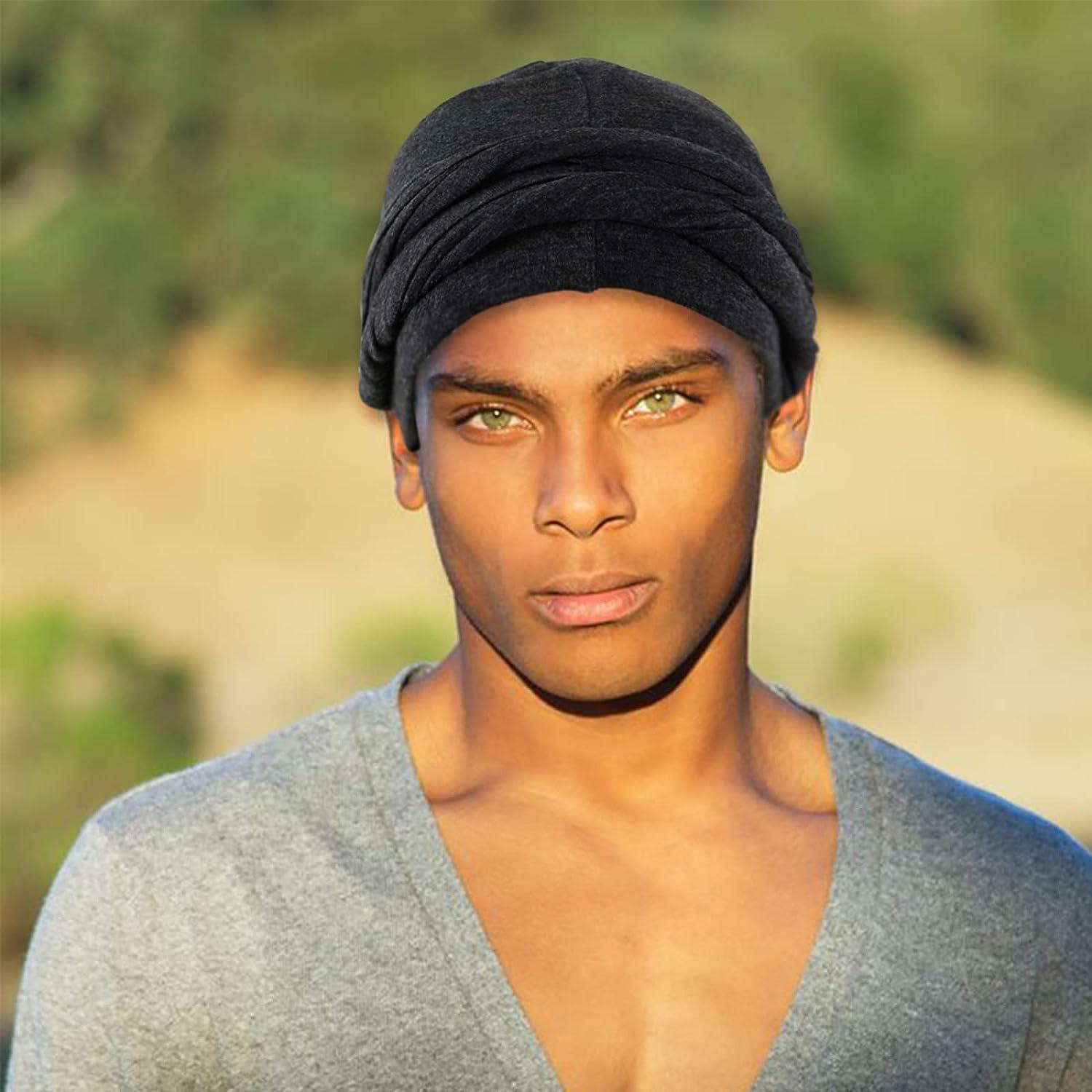 Babalet Halo Turban For Men Women Satin Lined Durag Skull Cap Pre-Tied Handmade Braids Tail Beanie Sleeping Bonnet,ArmyGreen