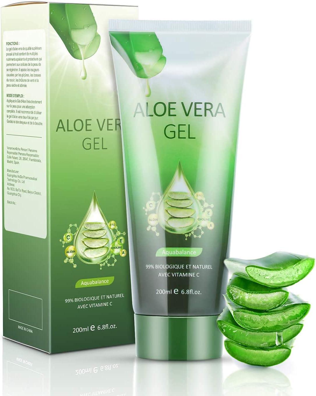 Organic 200ML Aloe Vera Gel with Vitamin C | Deep Hydrating & Repairing |  For Dry Skin, Acne & After Sun Care | ANMI 99% Plant Based