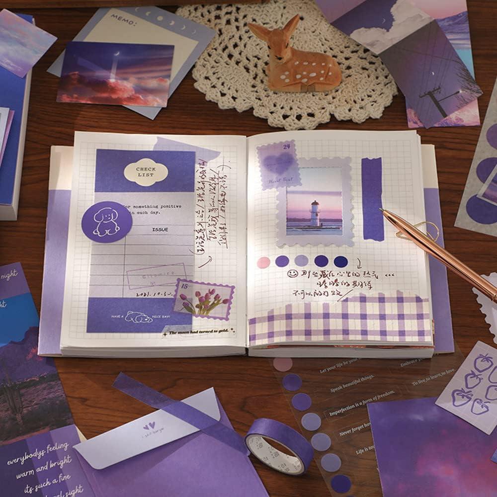 LA QUEENIE Aesthetic Scrapbook Kit,326pcs Scrapbooking Supplies Kit,Art  Journaling Supplies with Stationery,A6 Grid Notebook,Scrapbook Gift for Teen  Girl Kid(Purple) purple B