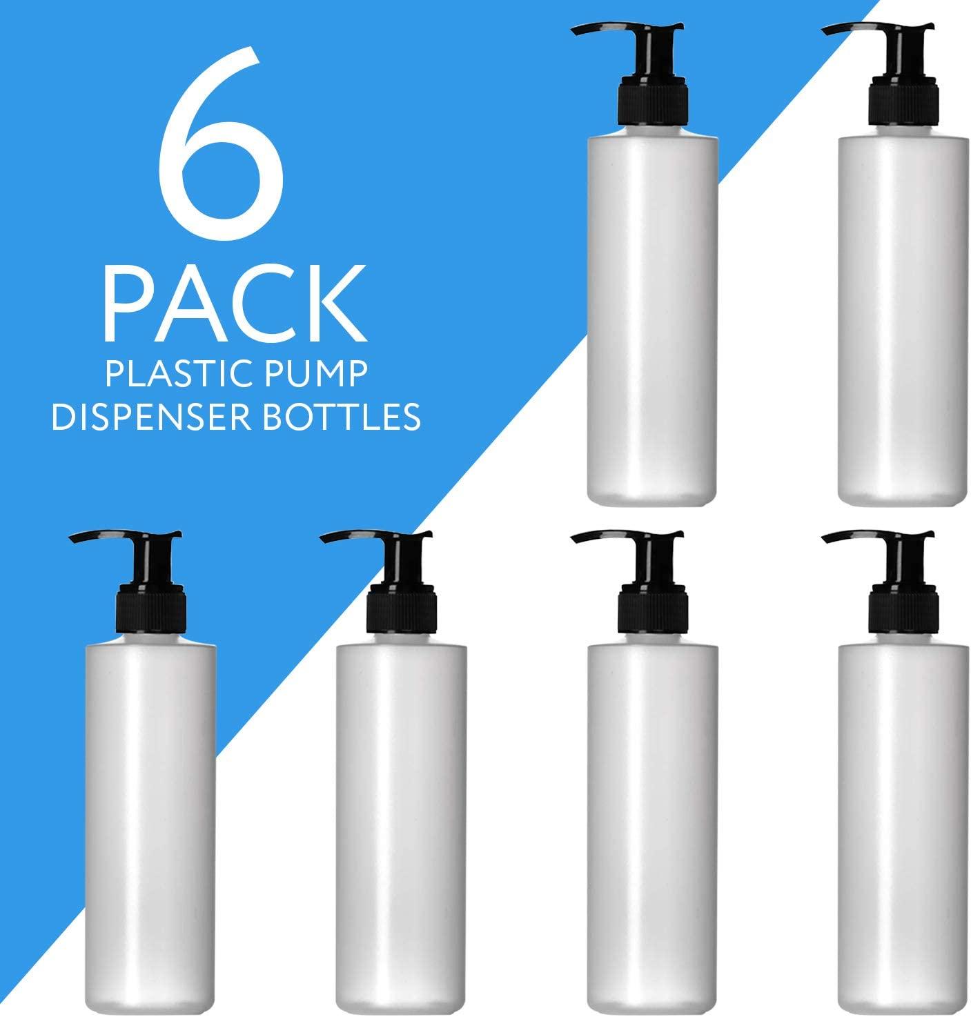 6 Pack 8 Oz Plastic Pump Dispenser Bottles for Lotion, Massage Oil