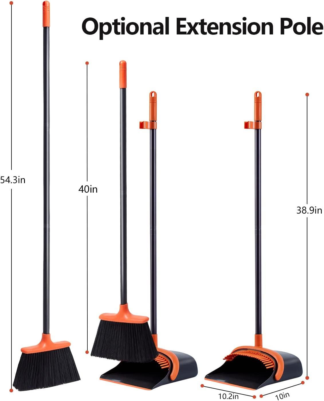 Orange Broom and Dustpan Set Long Handle Indoor Cleaning Combo for Home, Office, Kitchen