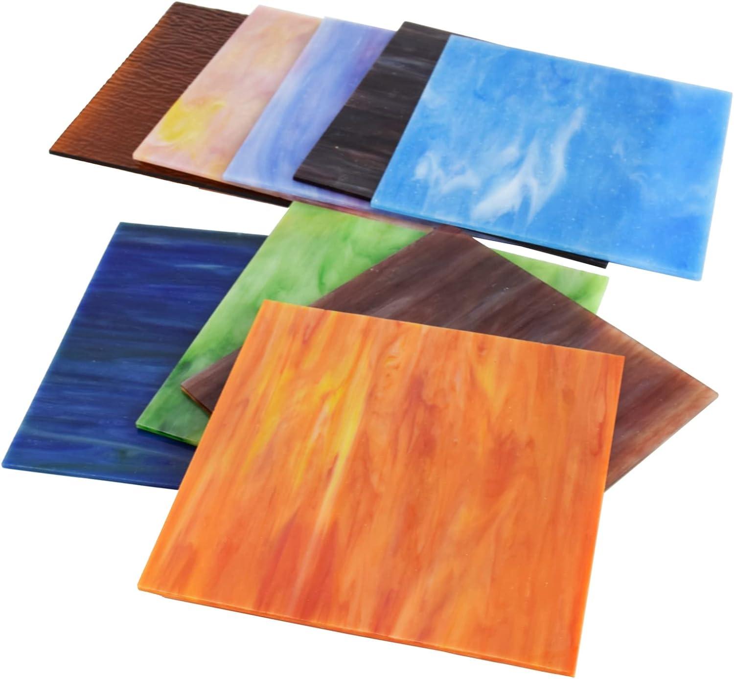 KIPHEPI 9 Sheets Mixed Textures Stained Glass Sheets Pack 6 x 6 inch