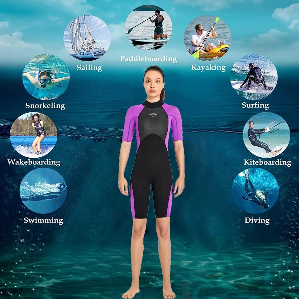 Mens Wetsuit Women Adult Shorty 2MM Neoprene Wet Suit Diving Scuba Surfing  Suits, One Piece Short Sleeve Thermal Wetsuits Back Zip Swimsuit for  Snorkeling Kayaking Swimming Aerobics Water Sports Large 2MM Women