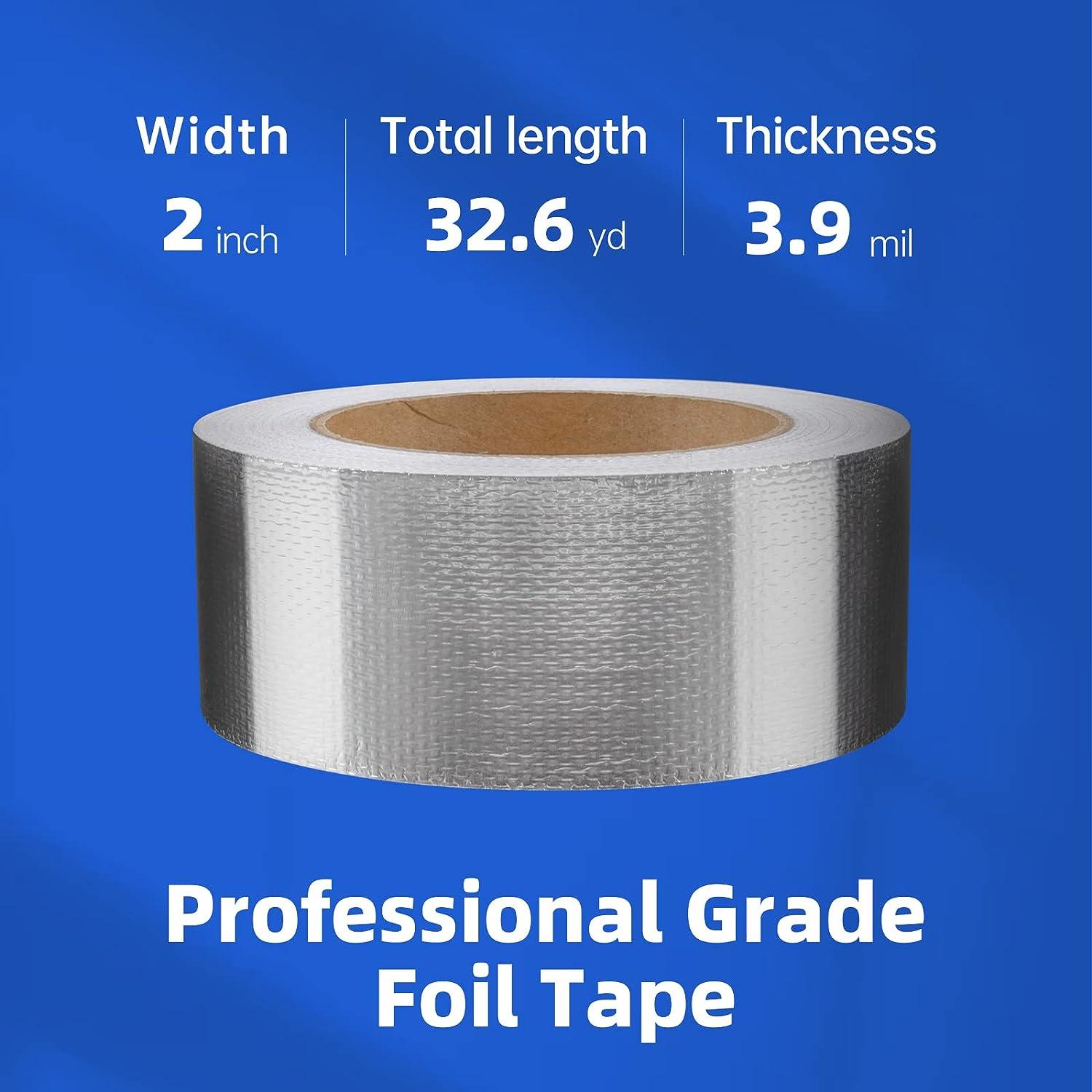 NEZUIBAN Aluminum Foil Tape,2Inch by98Feet(32.6yards) 3.9Mil Insulation Heat  Resistant Tape Perfect for HVAC, Dryer Vents,Sealing & Patching Hot & Cold  Air Ducts