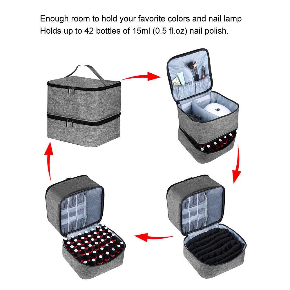 Nail Polish Organizer Case, Double-Layer Nail Polish Storage with  Adjustable Dividers, Portable Nail Polish Bag for Nail Gel Nail Lamp and  Manicure