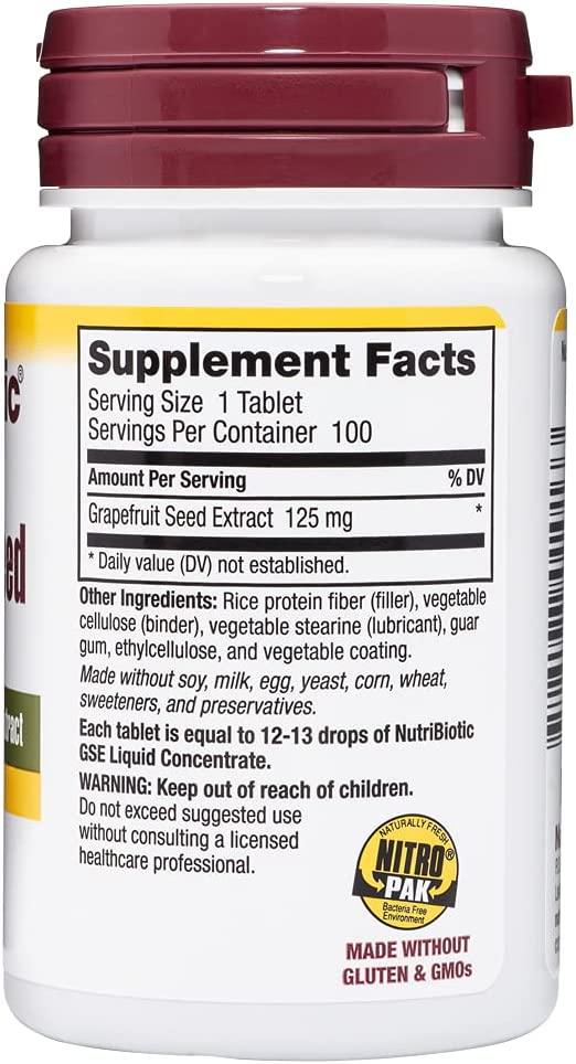 NutriBiotic Grapefruit Seed Extract 125 mg 100 Tablets