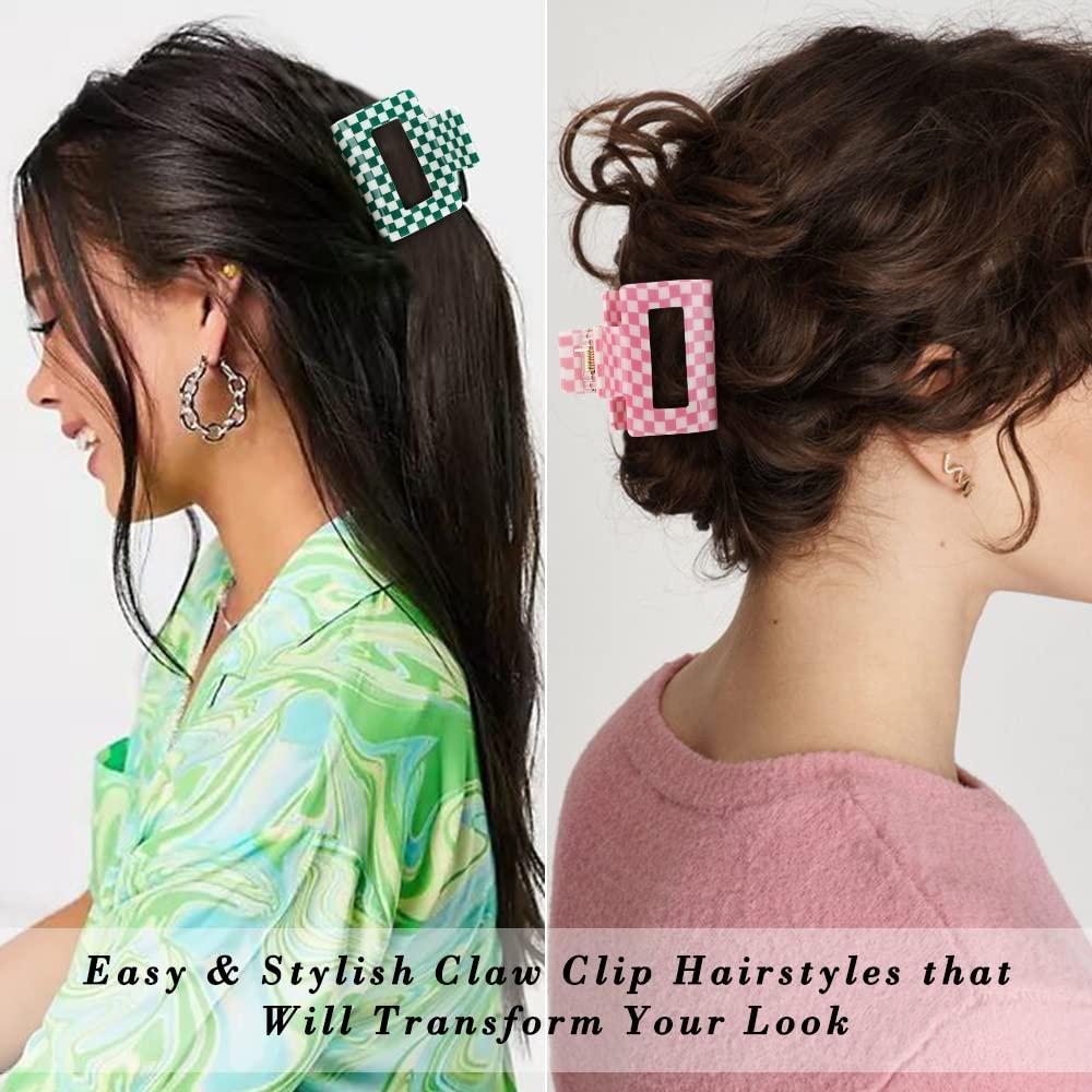 Ahoney 4 Pack Checkered Hair Clip Hair Claw Clips for Thin Hair 2