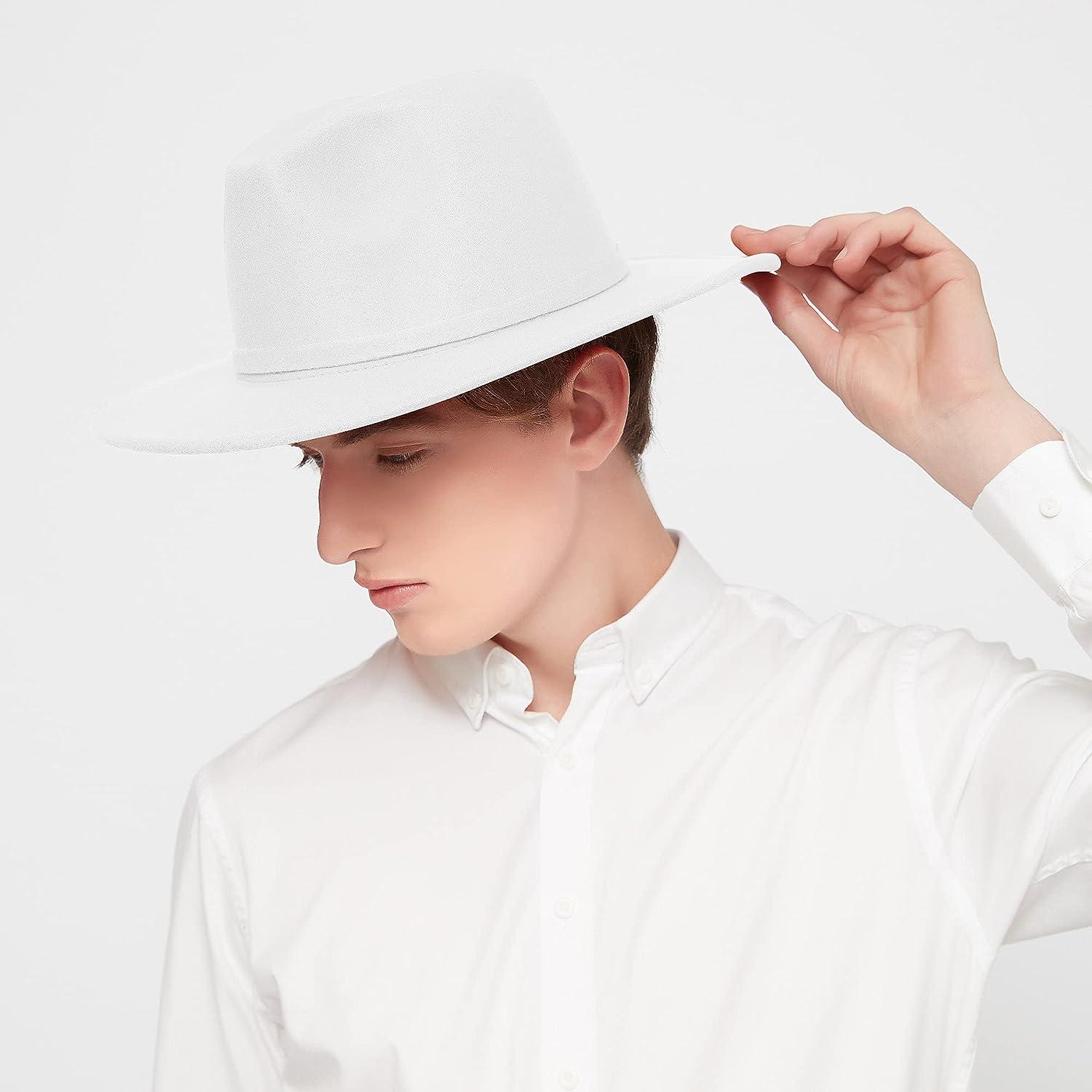 Phadora Brim Fedora Hats for Women/Men,Wide Brim Hats Under Red Bottom with  Felt Band Vintage Rancher Hat White Large-X-Large