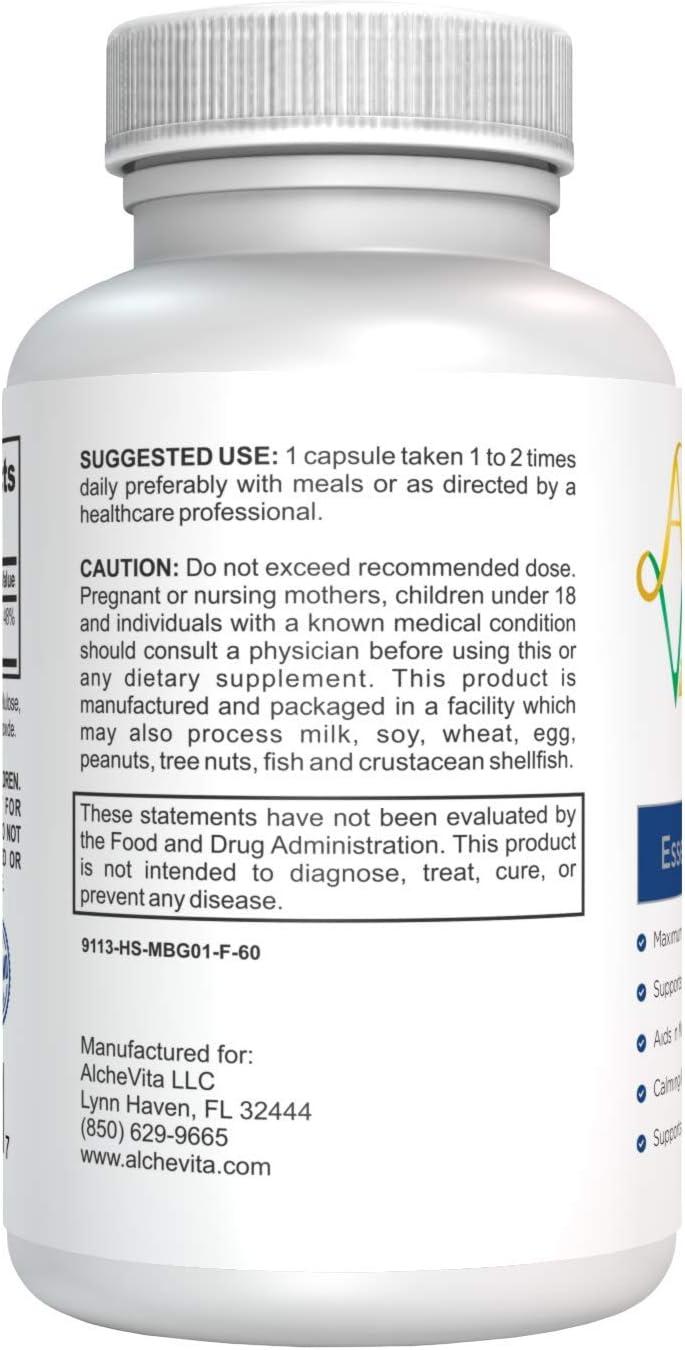 AlcheVita Magnesium BisGlycinate 200mg Essential Mineral (60 Capsules) Supports Relaxation