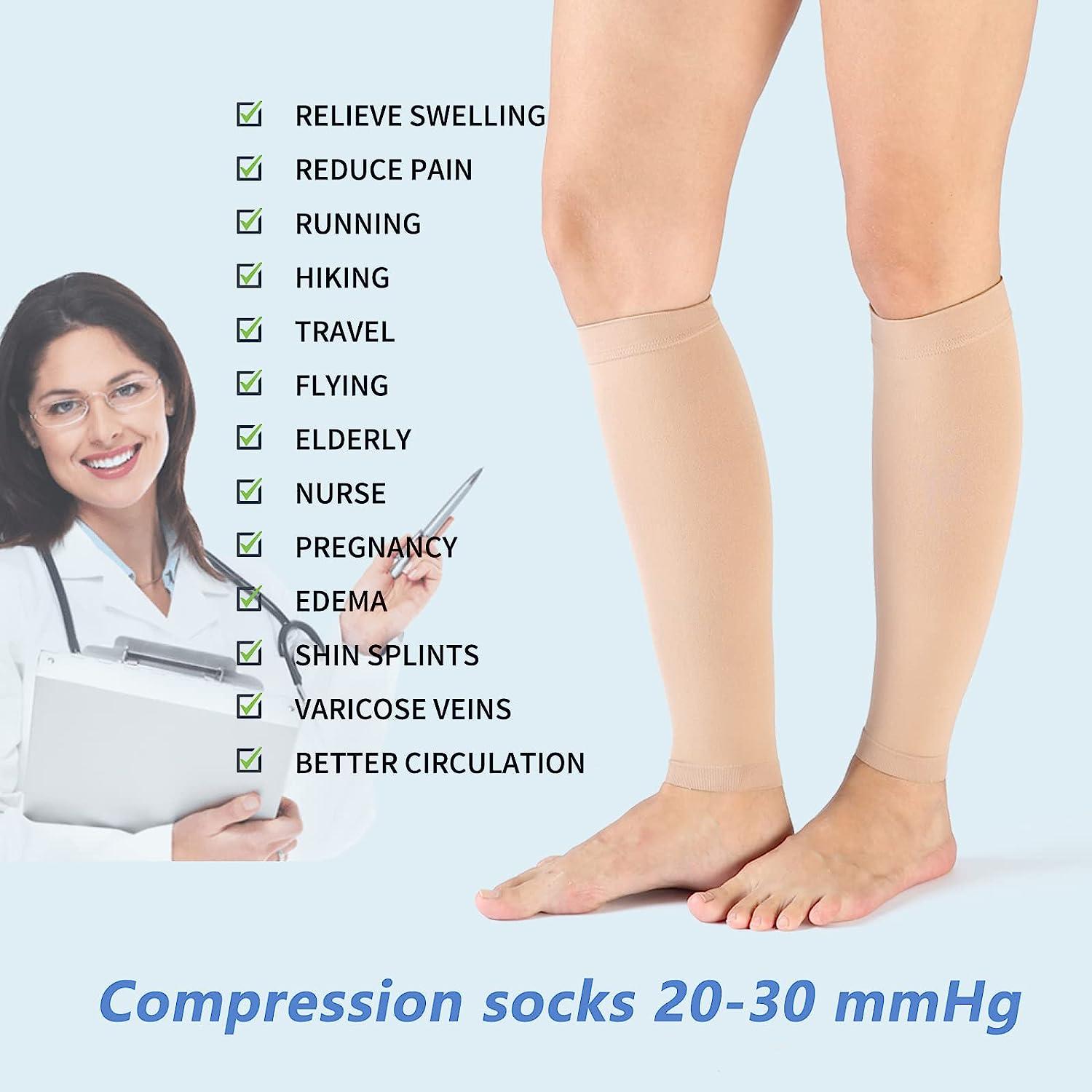 VARCOH Compression Socks For Women & Men,(2 Pairs)Calf Compression Sleeves  20-30mm Hg Firm Support Graduated Varicose Veins Hosiery,Indicated for  swelling, pregnancy, recovery, exercise, cycling Large Beige