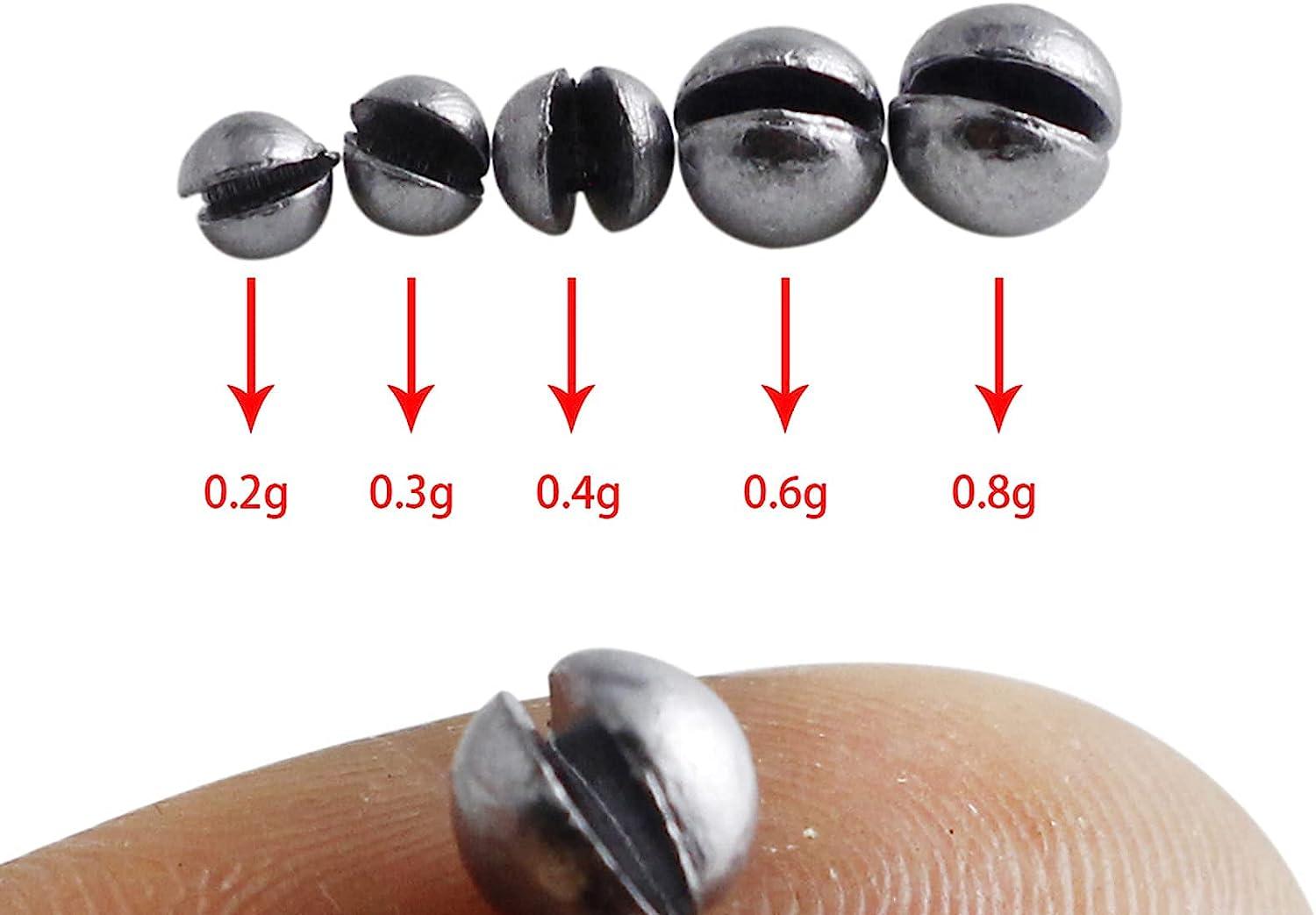Split Shot Fishing Weights Sinkers 205Pcs 5 Sizes Weights  0.2/0.3/0.4/0.6/0.8g Round Fishing Line Sinker Removable Egg Lead Assortment
