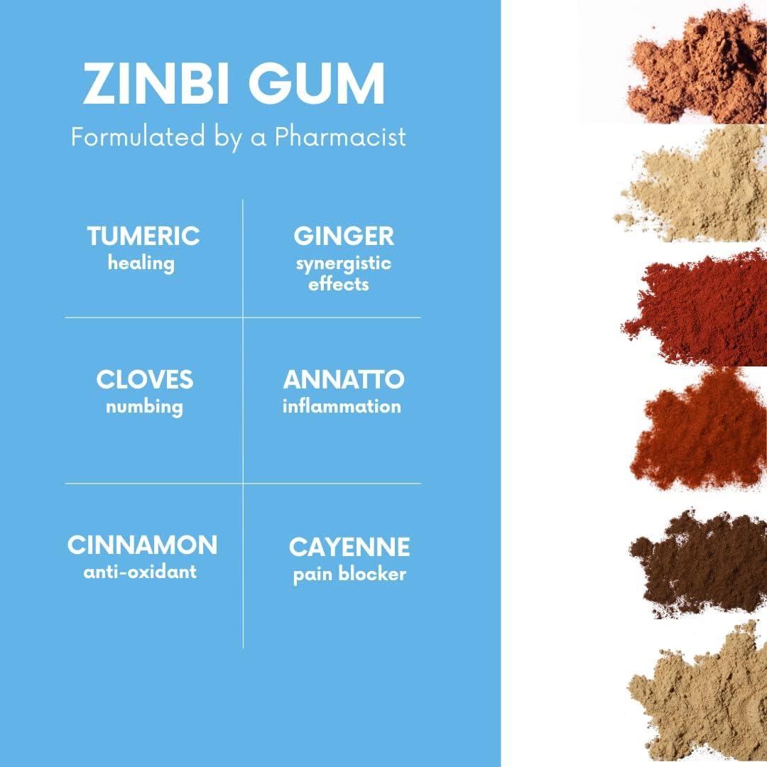 ZINBI Oral Irritation Chewing Gum (12 Count) Rapid Healing Natural