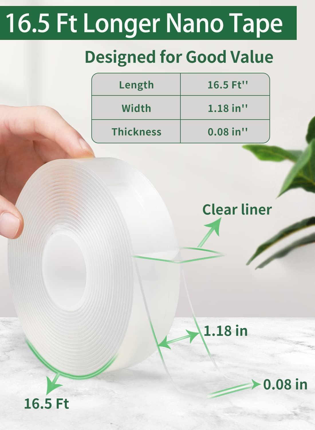 1.18 Wide Double Sided Tape Heavy Duty,Nano Double Sided Adhesive Tape,Picture Hanging Tape, Removable, Reusable Sticky Poster Tape for Walls Decor