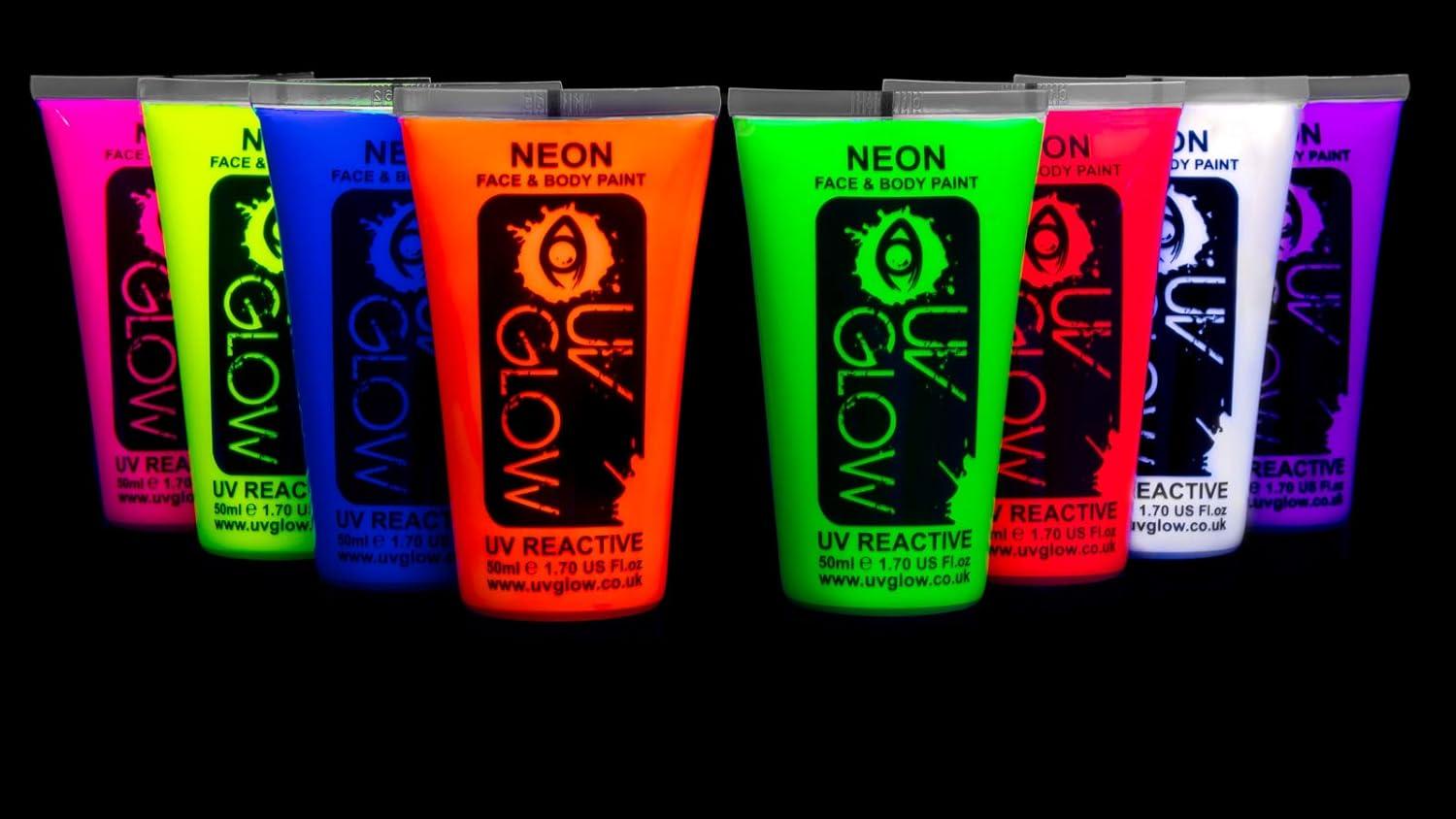 8 x 50ml UV Body Paint - Neon Fluorescent Makeup for Body Painting ...