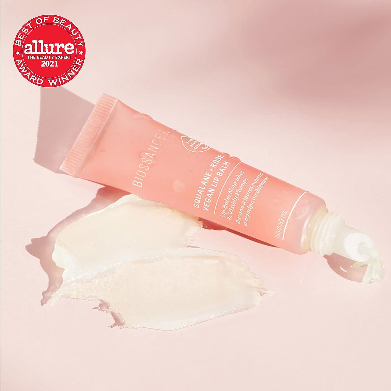 Biossance Squalane + Rose Vegan Lip Balm with Hyaluronic Acid and Ceramides  - Moisturizing, Plumping, and Petroleum-Free (0.52 oz) | Buy Now with  Express International Delivery