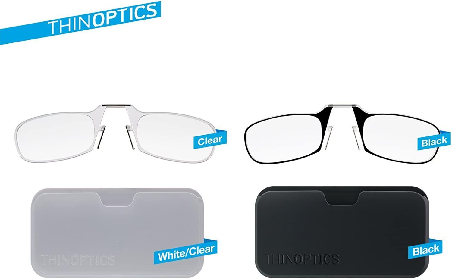 ThinOptics Universal Pod Rectangular Reading Glasses Black Frames Black Case  1.5 x