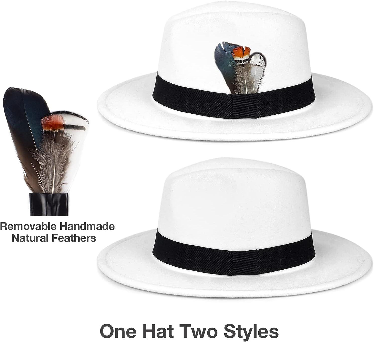 FADACHY Classic Fedora Hats for Men & Women Wide Brim Felt Hat Panama Dress  Fedora Hat Large A-white