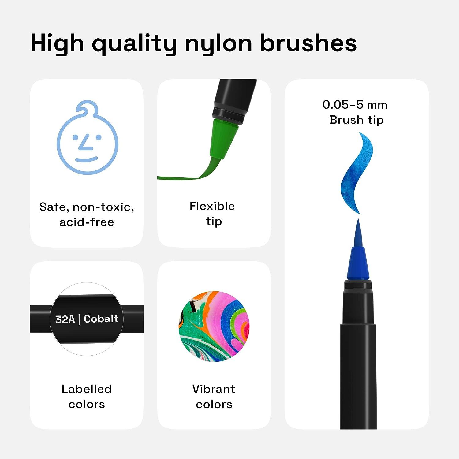 Artistro Watercolor Brush Tip Paint Marker Pens - Set of 8 Basic & 8 Metallic Colors
