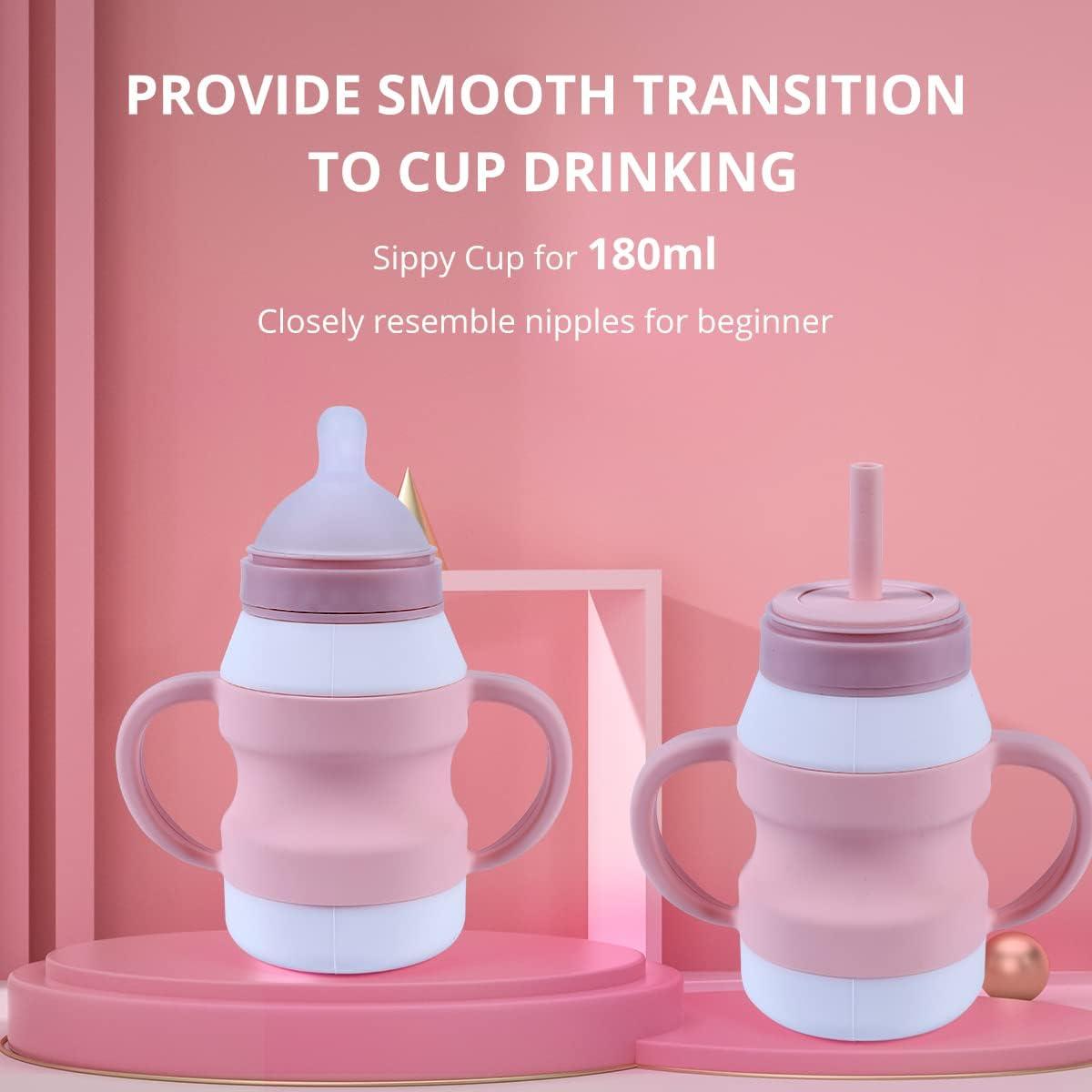 YRHH Toddler Sippy Cups with Straws-Spill Proof Silicone Transition Straw  Sippy Cup for 6+ Months Baby 6 Ounce (Pink)