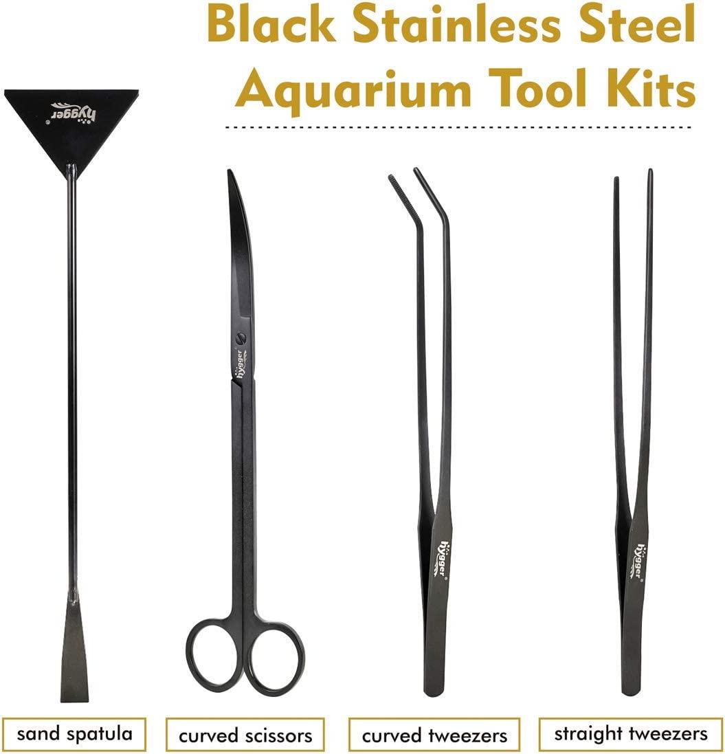 hygger Long Aquarium Aquascaping Tools Kit, Black Color Stainless