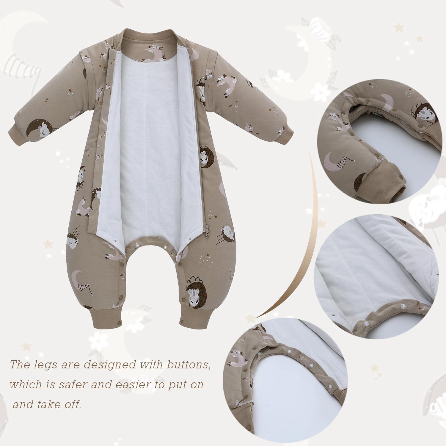Baby Warm Sleep Sack with Legs 100% Cotton Wearable Blanket with Removable  Sleeves Toddler Sleep Suit 2.5 Tog