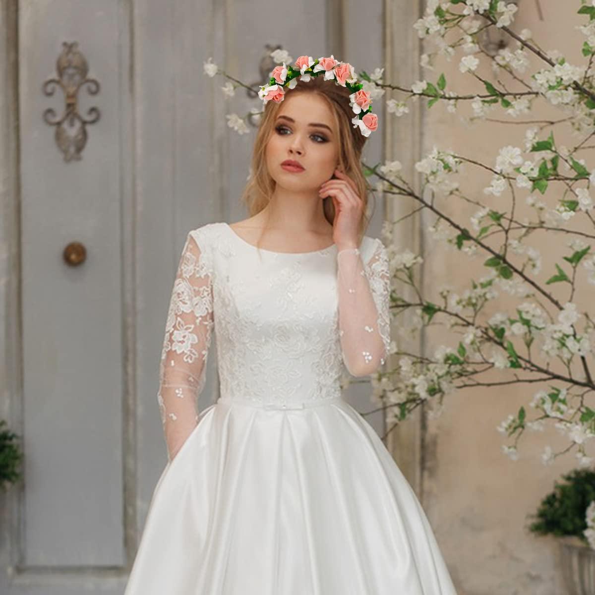 TOOBIT Boho Floral Crown Headband Artificial Foam Pink Roses - Main Image