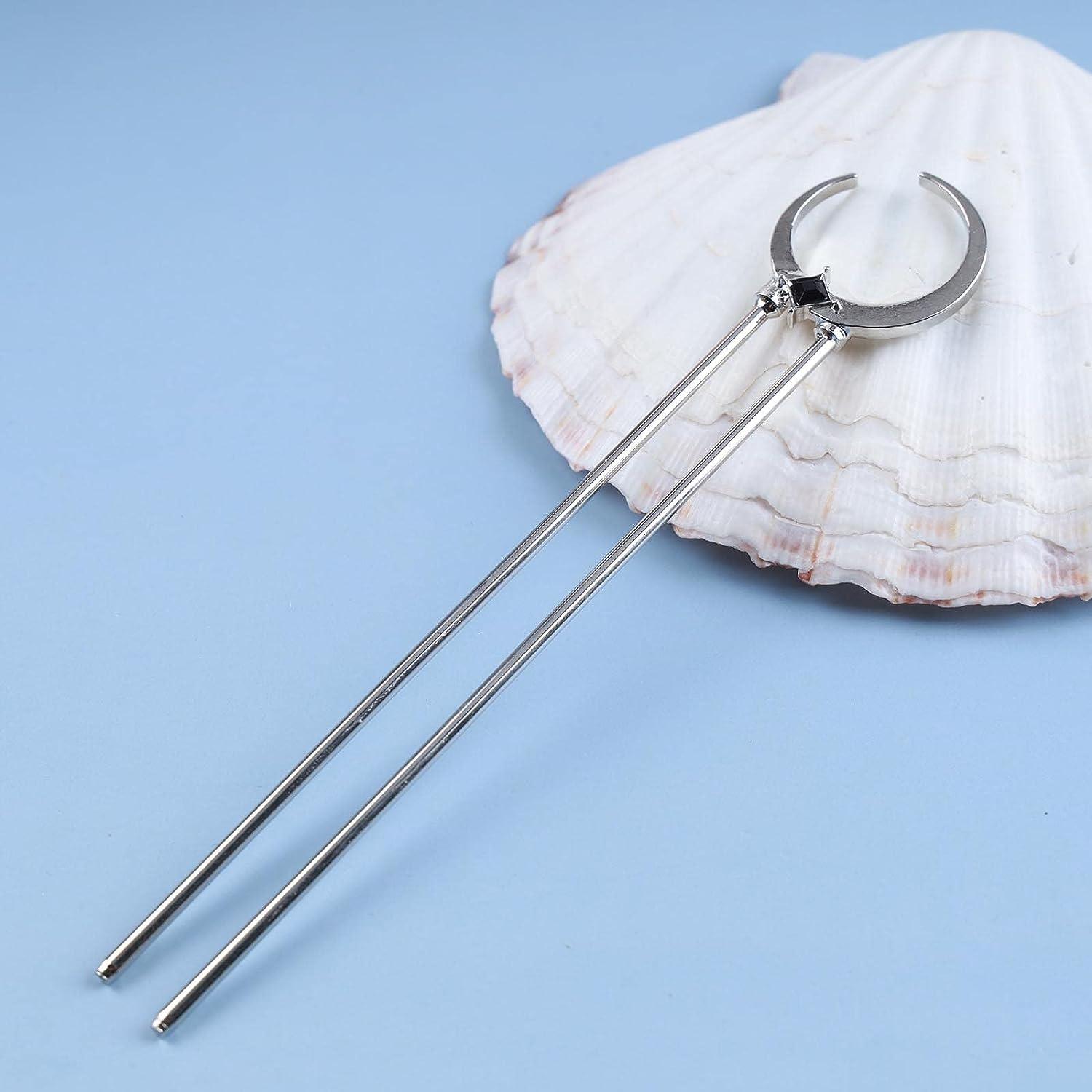 Yheakne Vintage Moon Hair Stick Pin - Silver U Shape Hair Fork for