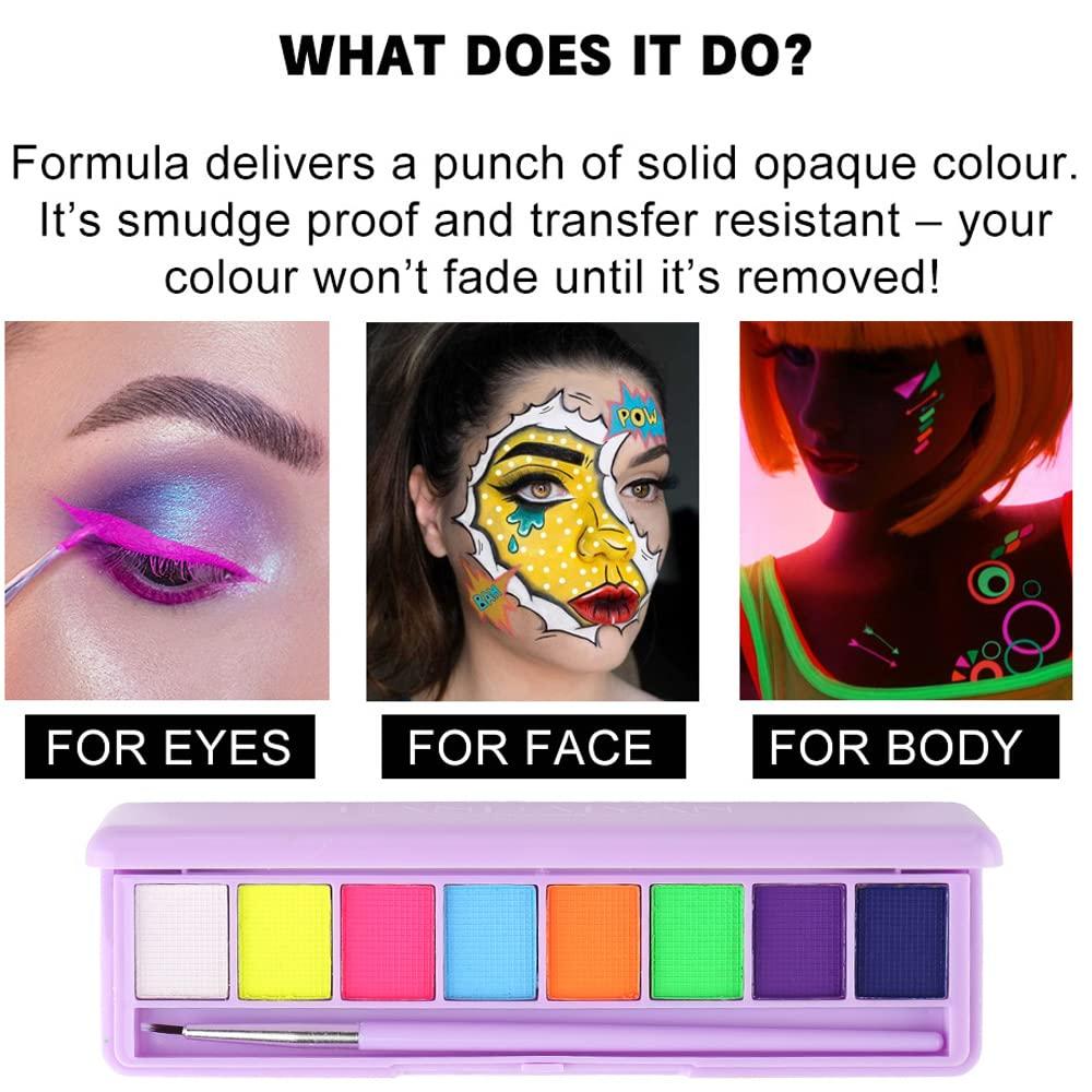 Yeweian 8 Colors Water Activated Eyeliner Palette Liquid Eyeliner Colorful  Set Hydra Graphic Eyeliner Makeup Neon Face Paint UV Glow Black White Red  Face Body Paint Clown Makeup Kit (01)