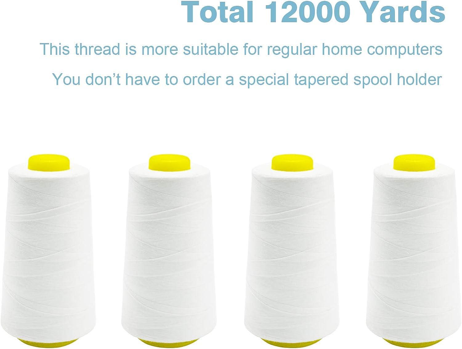 Serger Thread All-Purpose Thread for Sewing White Thread Polyester Sewing  Thread 4 Cones of 3000 Yards Each Spool Thread for Sewing Machine Thread 4  white
