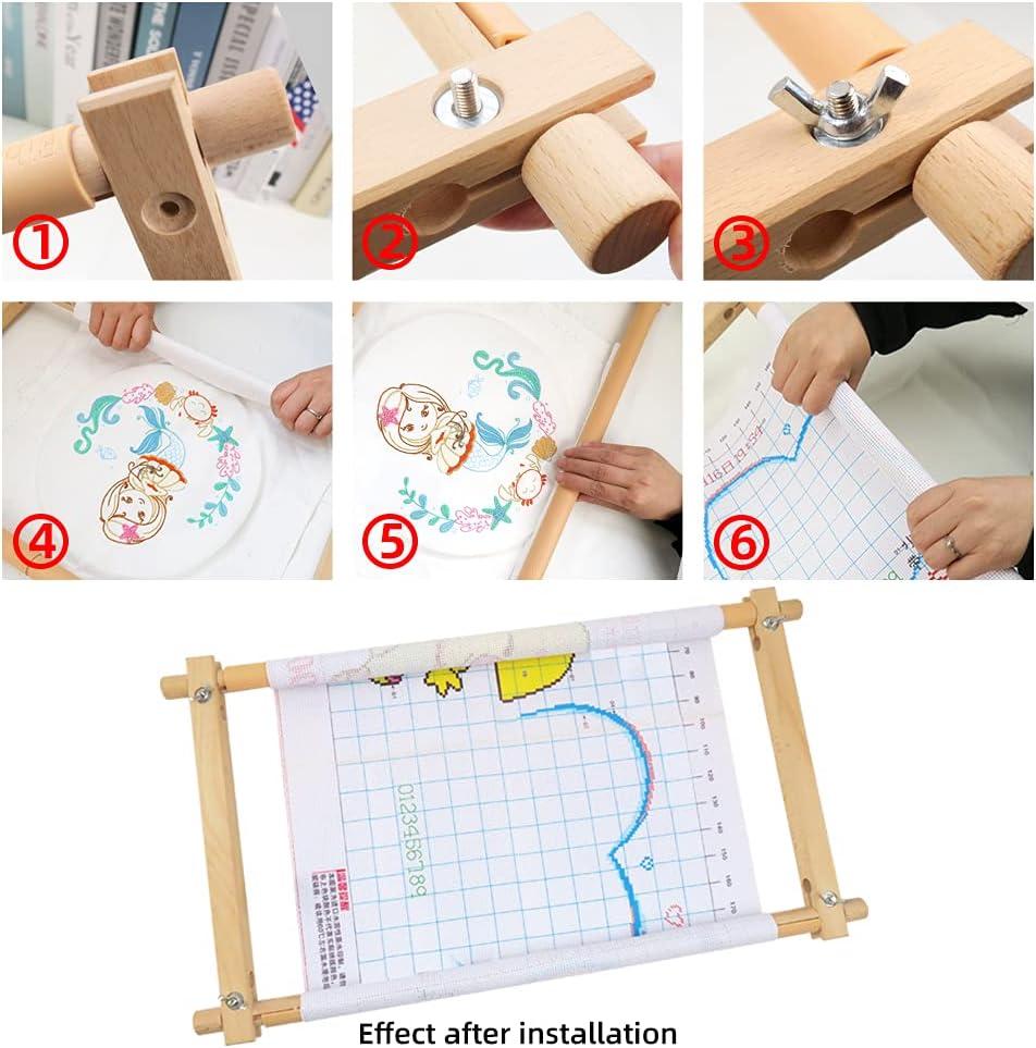 Tahanson Scroll Embroidery Frame - Beech Wood Holder for Quilting, Needlework, Embroidery, Sewing and Crafts - Complete with Cross-Stitch Needle Case