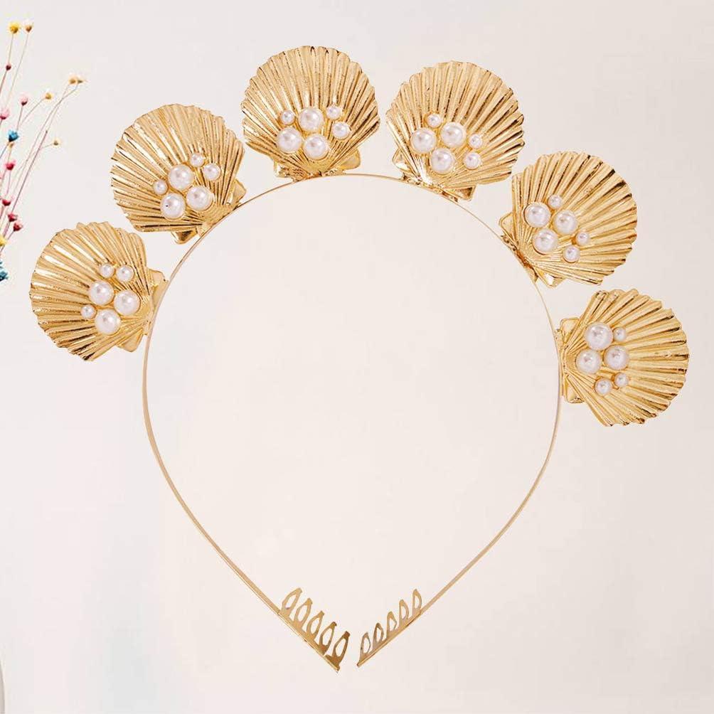 Shell Headband Gold Seashell Crown Goddess Pearl Decor Tiara Headband for  Wedding Party Photo