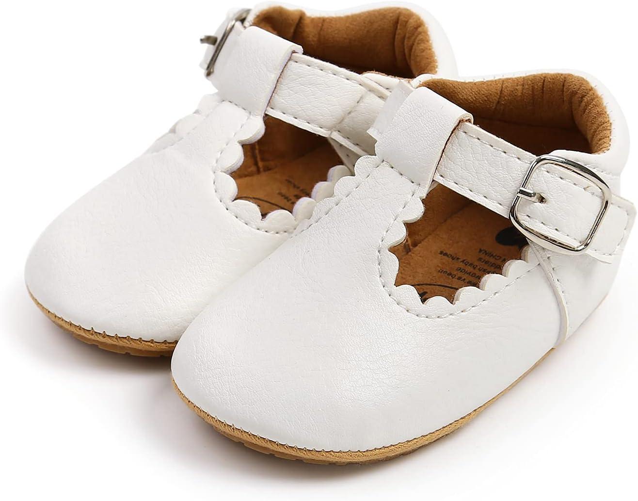 HONGTEYA Infant Baby Girls Mary Jane Flats Non Slip for Toddler First Walkers Soft Sole PU