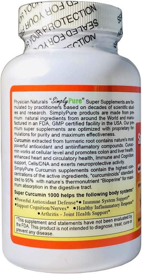 Physician Naturals Super Curcumin 1000mg with Bioperine 100 Caplets