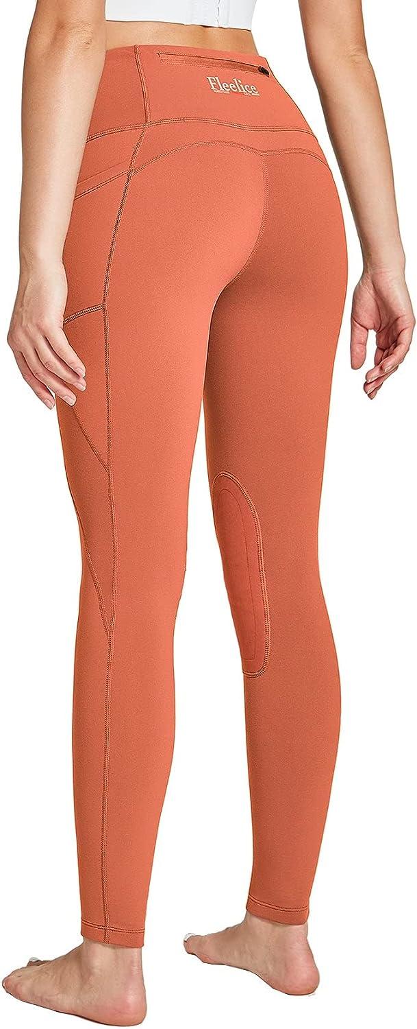 FitsT4 Women's Fleece Lined Riding Breeches Winter Equestrian Pants  Silicone Horseback Riding Tights Cell Pocket Orange Rust Small