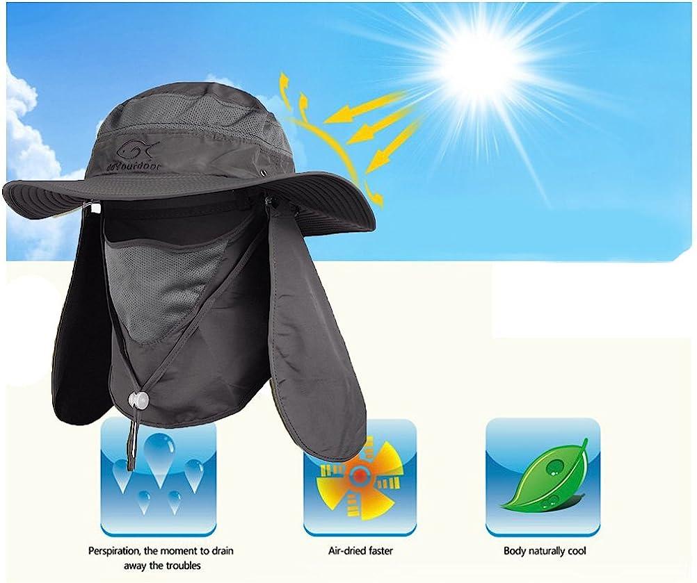 Ddyoutdoor Fashion Summer Sun Protection Fishing Cap with Neck Face Flap Wide Brim Dark Gray