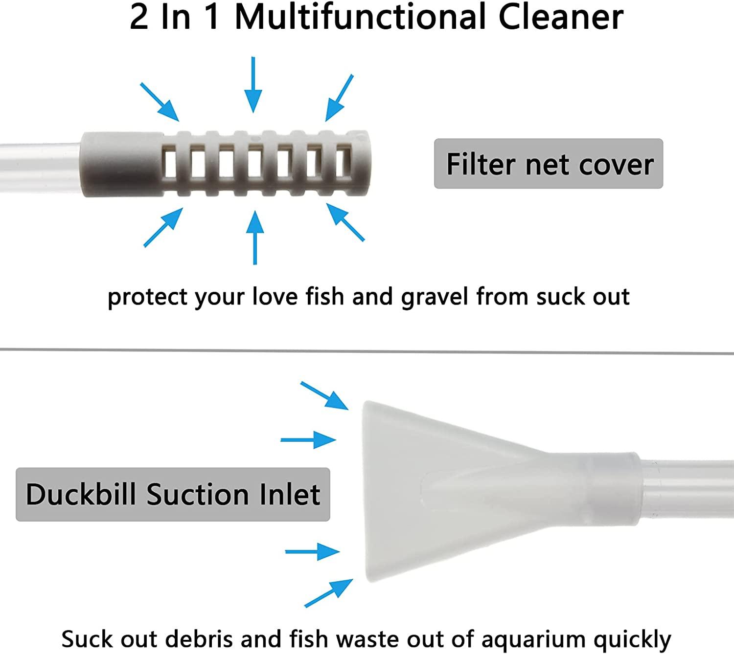 AREPK Aquarium Siphon Vacuum Cleaner Kit with Dual Vacuum Tubes for Various  Tank Sizes and One Fish Net, Aquarium Gravel Vacuum Cleaner