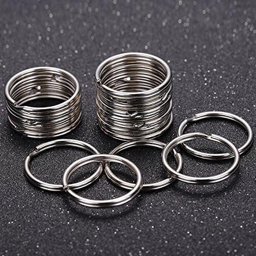 KINGFOREST 100pcs Split Key Ring with Chain 1 inch and Jump Rings,Split Key Ring with Chain Silver Color Metal Split Key Chain Ring Parts with Open