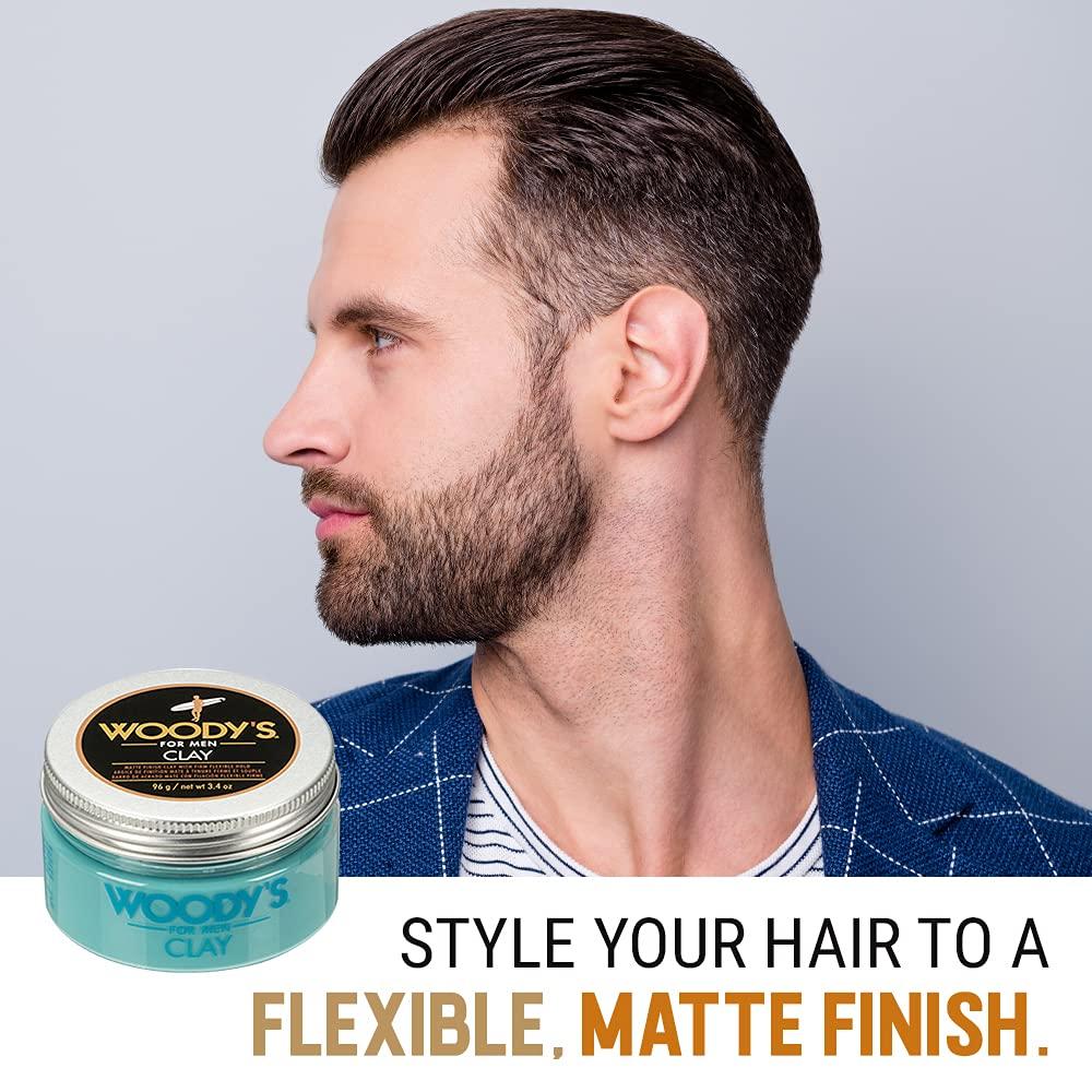 Woodys Clay for Men Matte Finish with Firm and Flexible Hold Adds Thickness  and Texture Keeps Hair Moisturized and Protected with Natural Ingredients  No-Frizz Dry to Normal Hair  oz. 1-pc
