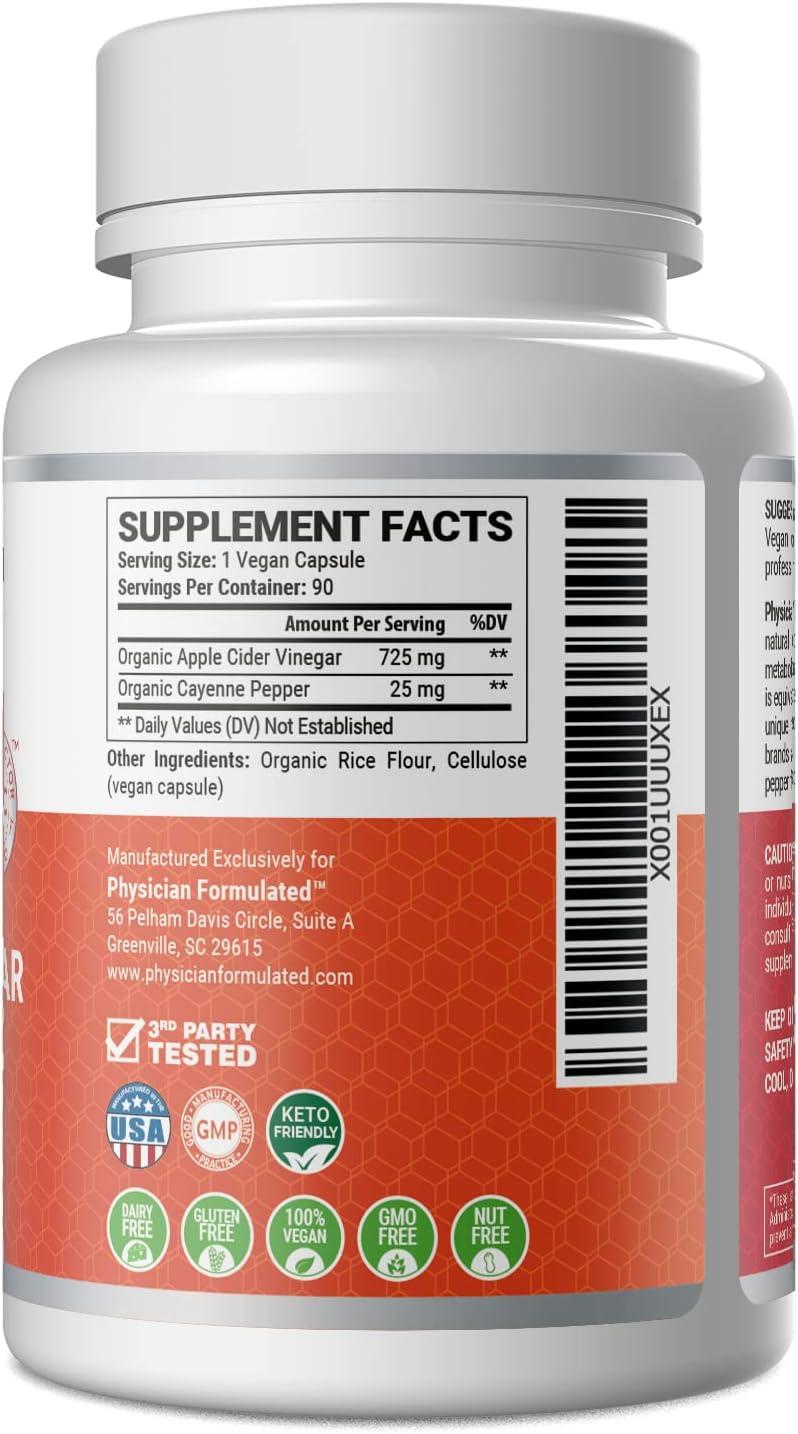 Physician Formulated 100 Organic Apple Cider Vinegar Capsules 750mg in