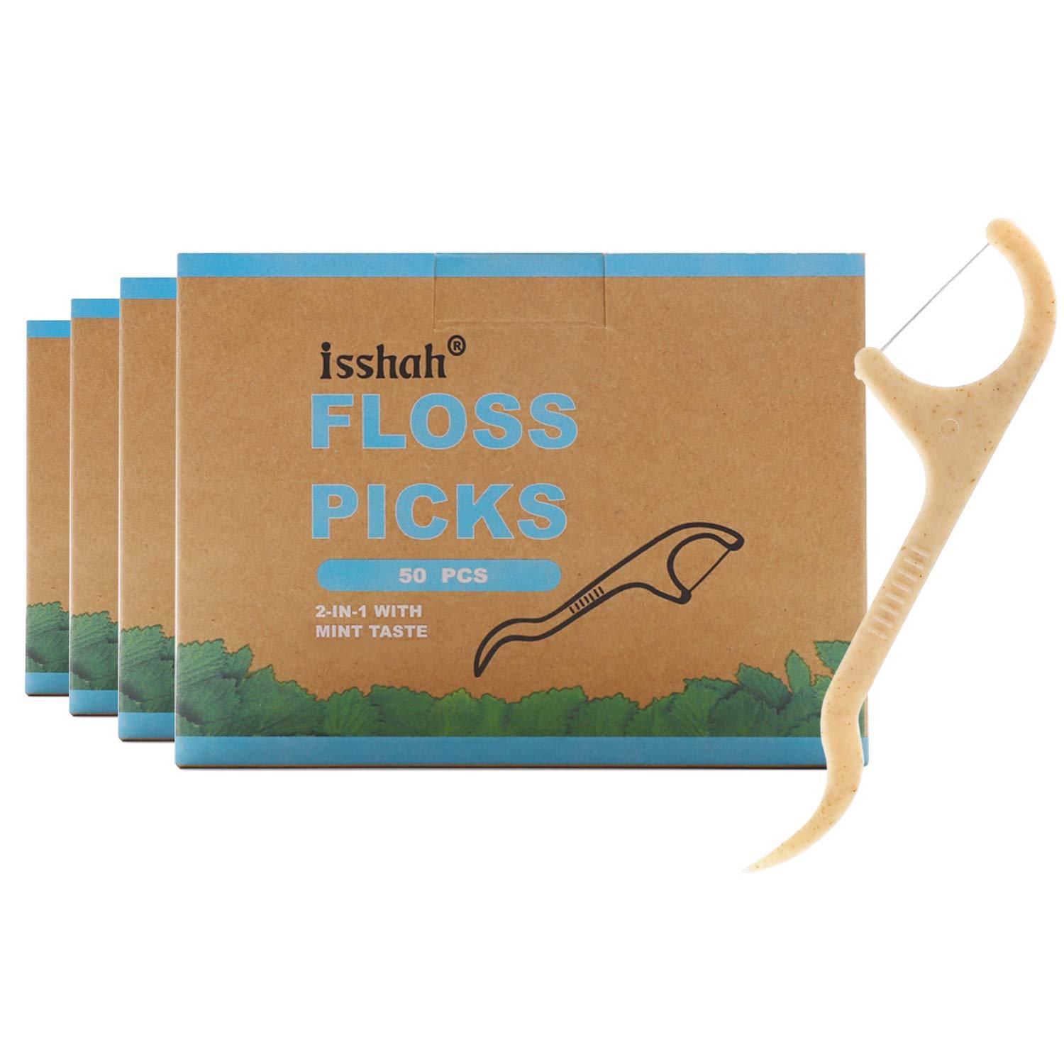 Natural Dental Floss Picks 200 Count BPA Free, Vegan, Sustainable, Eco Friendly, Natural