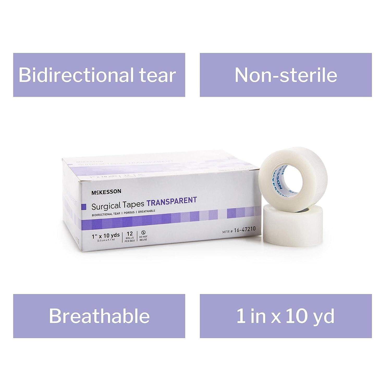 McKesson Transparent Surgical Tape - 2 Inch X 5.5 Yard Silicone Medical Tape, 6 Roll Pack