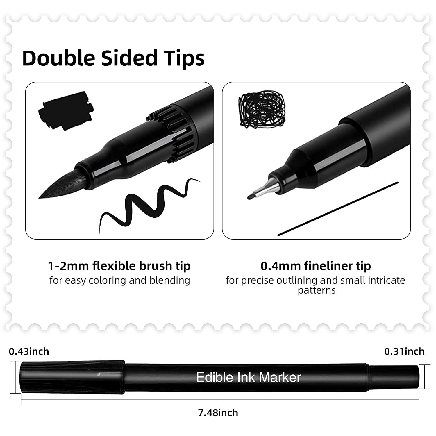 Fanika 3pcs Black Edible Markers Extra Fine Tip (0.4mm) Thick Tip (0