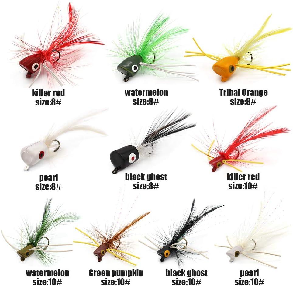 XFISHMAN Popper-Flies-for-Fly-Fishing-Topwater-Bass-Panfish-Bluegill Poppers  Flies Bugs Lures Panfish Popper kit 10 pcs