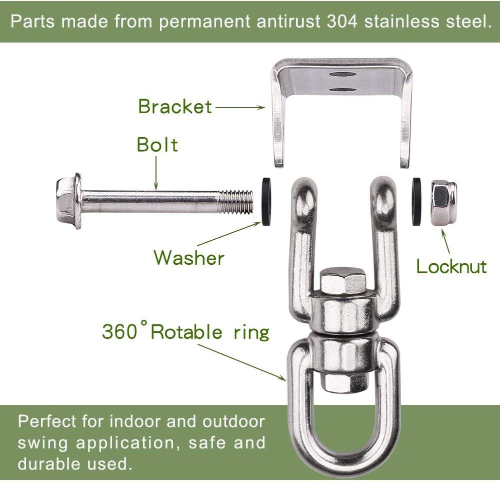Hammock Hanging Kit, 304 Stainless Steel Eye Screws Durable Eye Hooks Screw  In Heavy Duty(2 Pieces, Silver