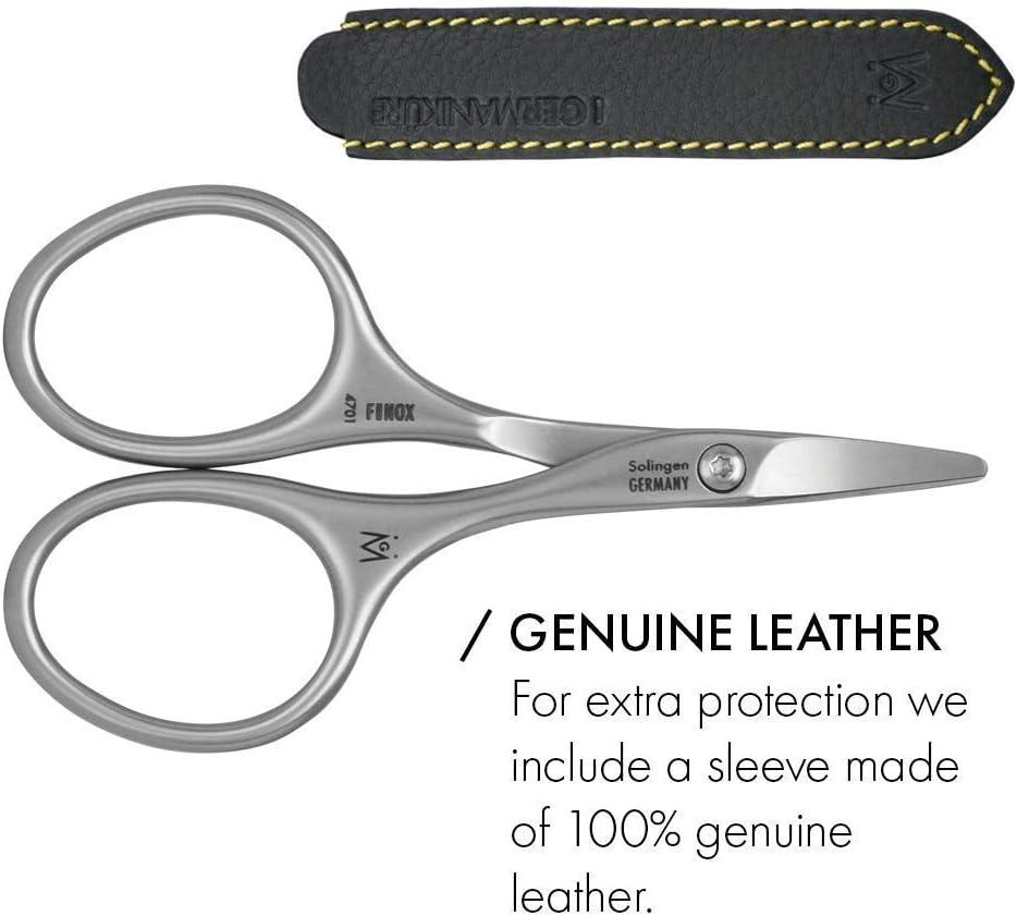 Germanikure Professional Nail Cutter Scissors - Self-Sharpening Finox22 Titanium Coated Stainless Steel Manicure Tools in Leather Case - Ethically