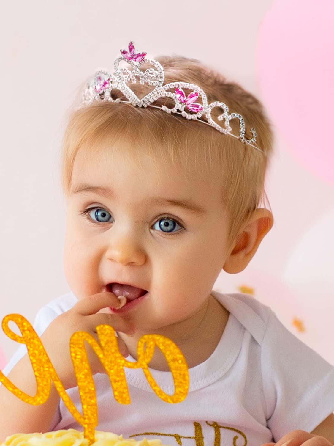 SWEETV Baby Girls 1st Birthday Tiara Headband Pink Infant First