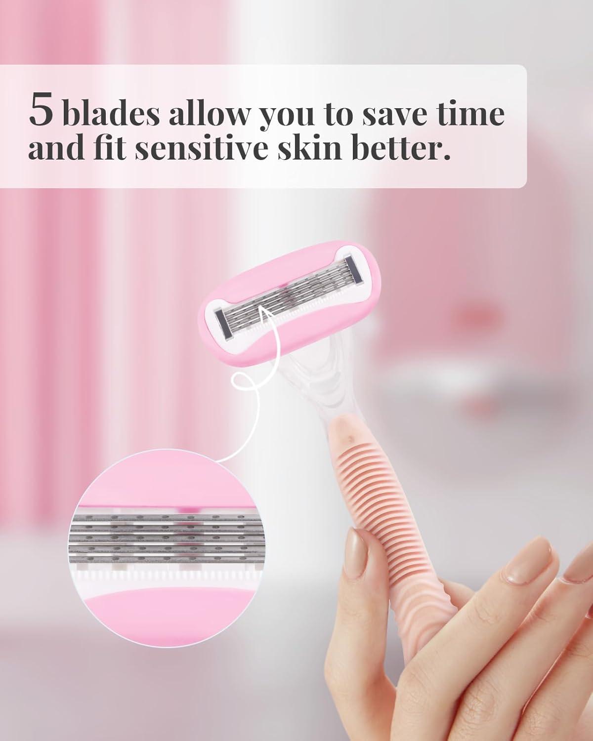 Buy Disposable Razors for Women - 5-Blade Full Body Razor 2 Pack Pink ...