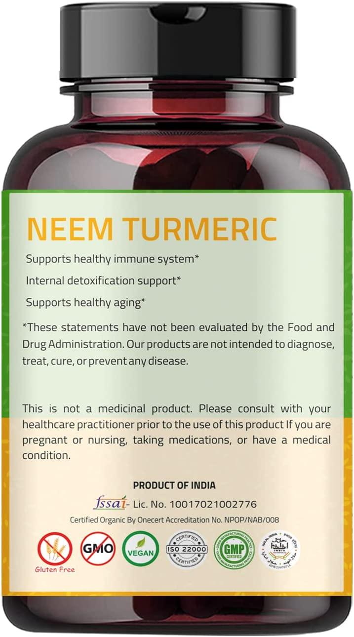 Neem Turmeric Capsules with Black Pepper Ayurvedic Herbal Cleanser for Detox & Skin Health