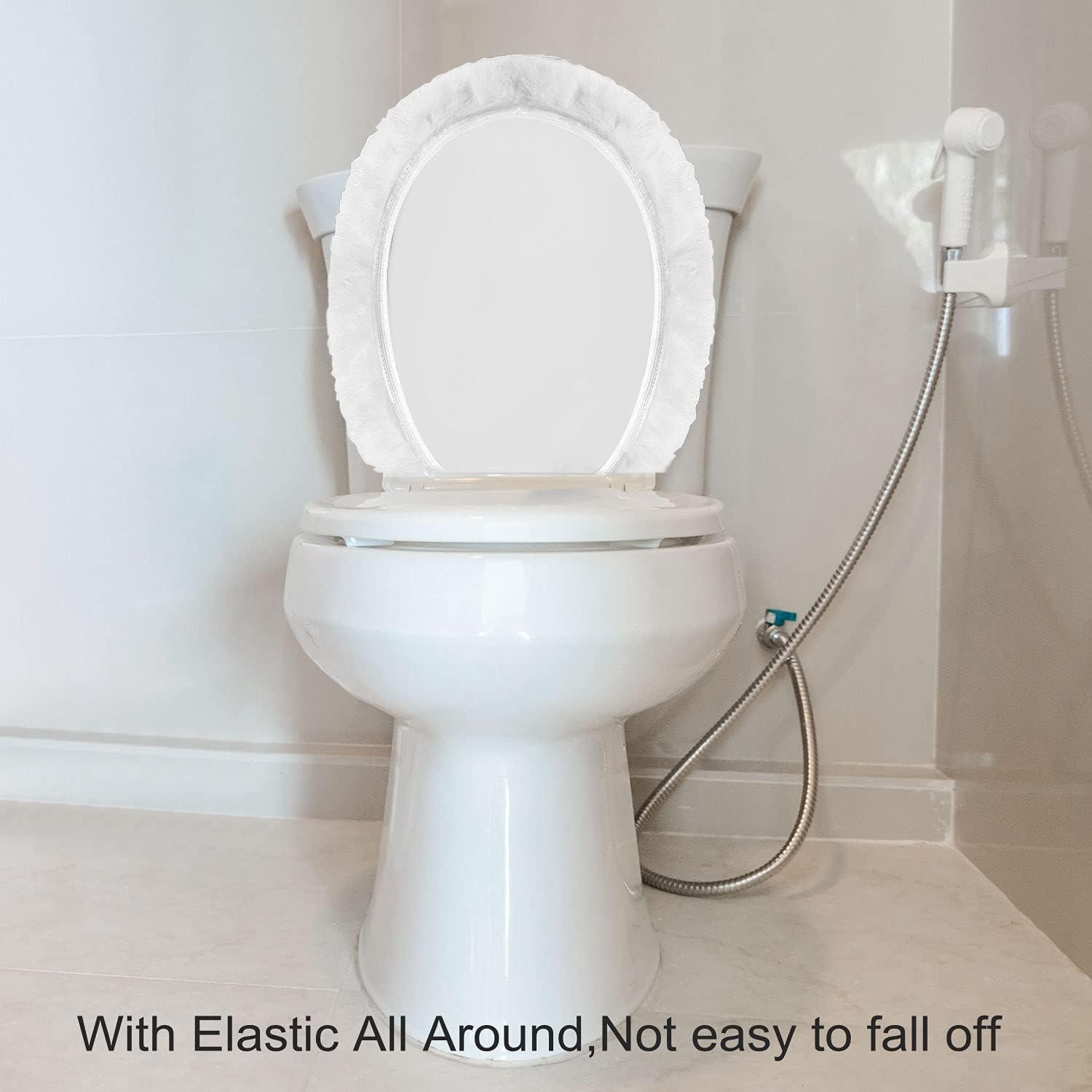 Toilet Lid Cover With Elastic All Around ,Soft Plush Fabric Cover