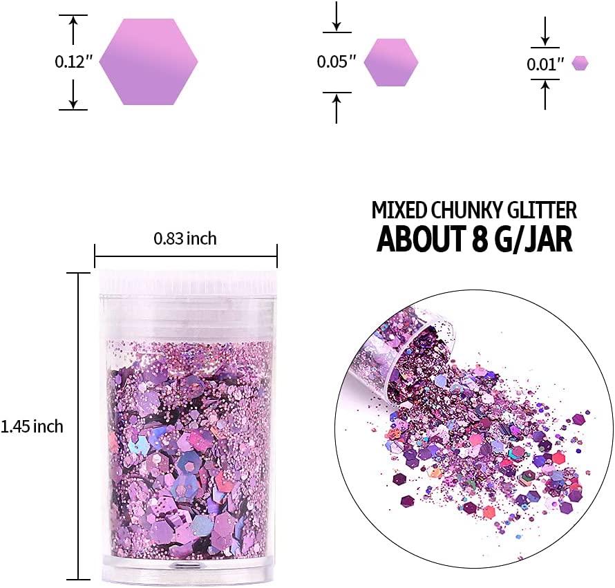 1 Jar iridescent Glitter Sequins Chunky Mixed Hexagon Sequins Powder  Manicures iridescent Sparkly Loose Glitter For